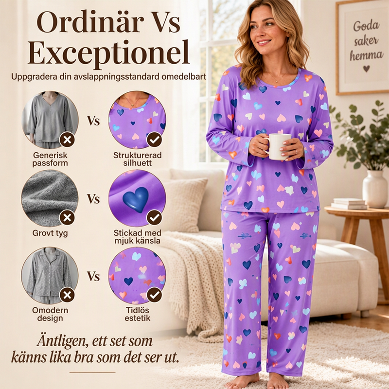 ✨Nyhet! Pyjamas-set för damer med hjärtmönster och långa ärmar