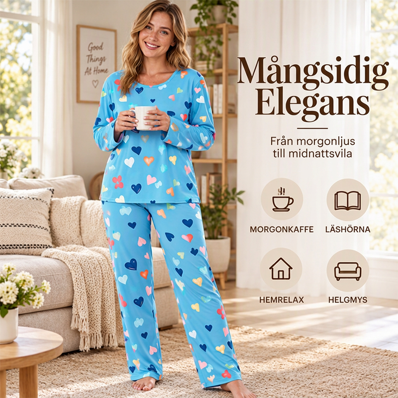 ✨Nyhet! Pyjamas-set för damer med hjärtmönster och långa ärmar