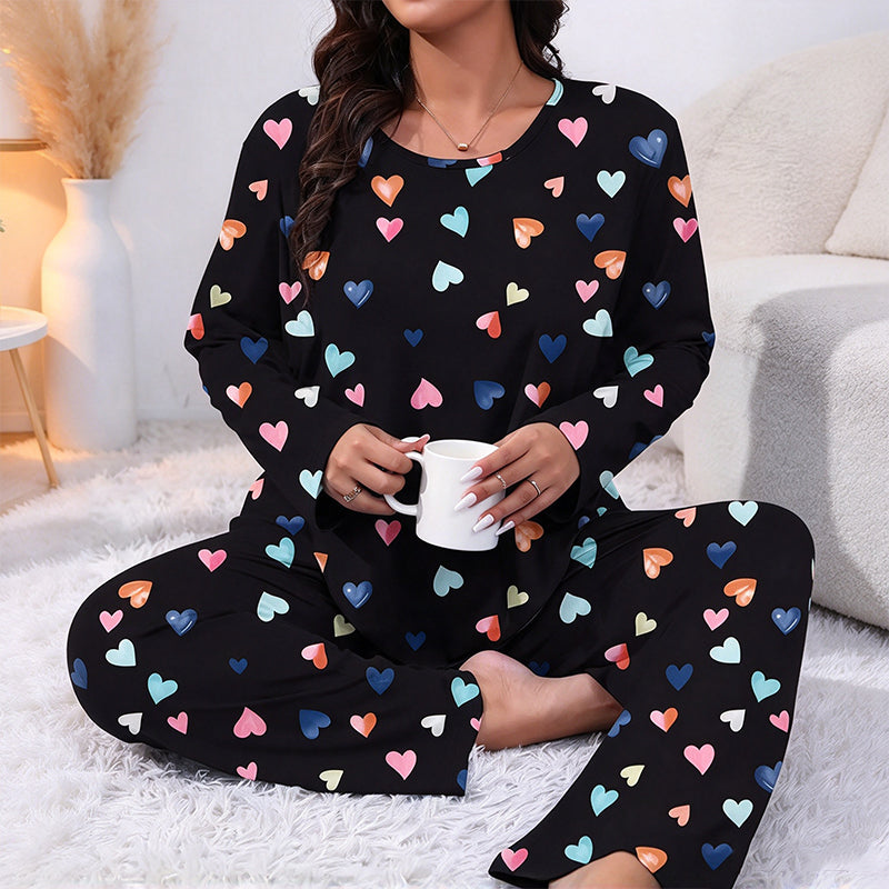 ✨Nyhet! Pyjamas-set för damer med hjärtmönster och långa ärmar