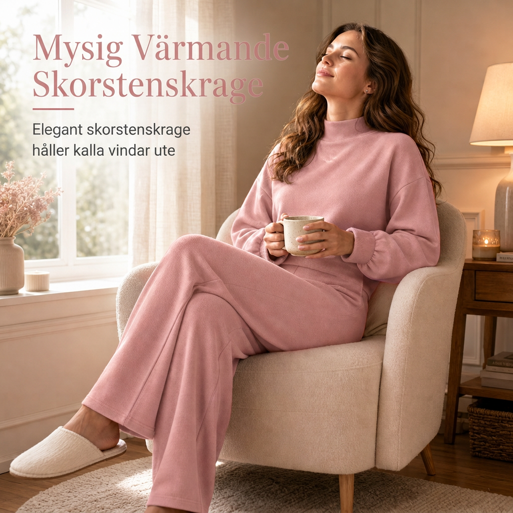 💫 Dam avslappnad tvådelad stickad loungeset med högkrage långärmad tröja och högmidje bredbyxor