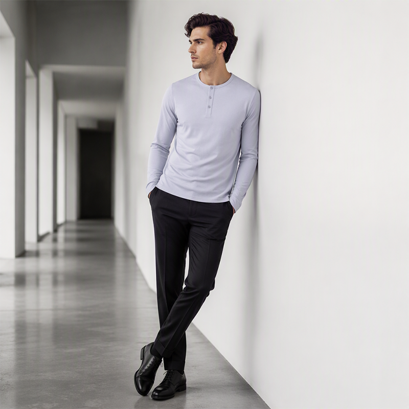 🔥 50 % RABATT! 👔 Henley-skjorta för män med långa ärmar – elegant casual stil, komfort och mångsidighet för vardagen