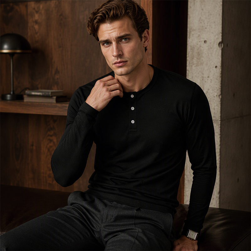🔥 50 % RABATT! 👔 Henley-skjorta för män med långa ärmar – elegant casual stil, komfort och mångsidighet för vardagen