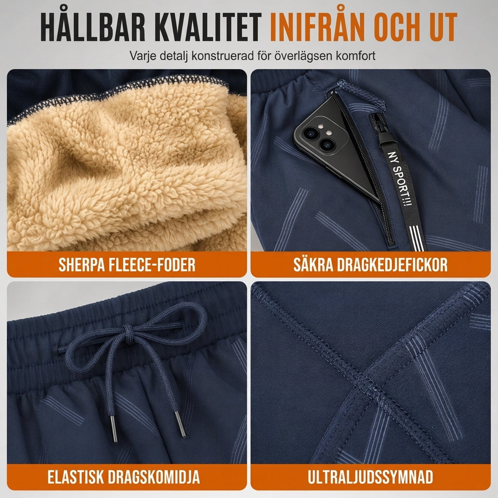 🔥Populär produkt! ✨Unisex-joggingbyxor med lös passform och sherpa-fleecefoder, varma vinterbyxor för fritiden med fickor med dragkedja