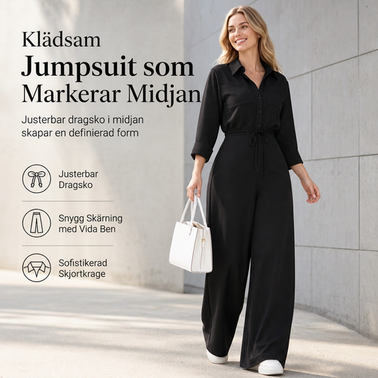 ✨ Ny kollektion 🤎 Jumpsuit för damer med reverskrage och rosett i midjan – enfärgad, elegant skjortstil och bekväm passform