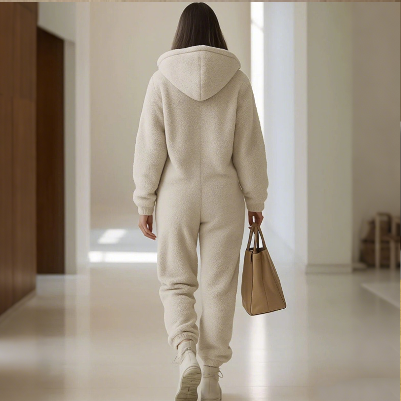✨ Damjumpsuit med huva och dragkedja – mjuk, varm, fickor, perfekt för höst och vinter!