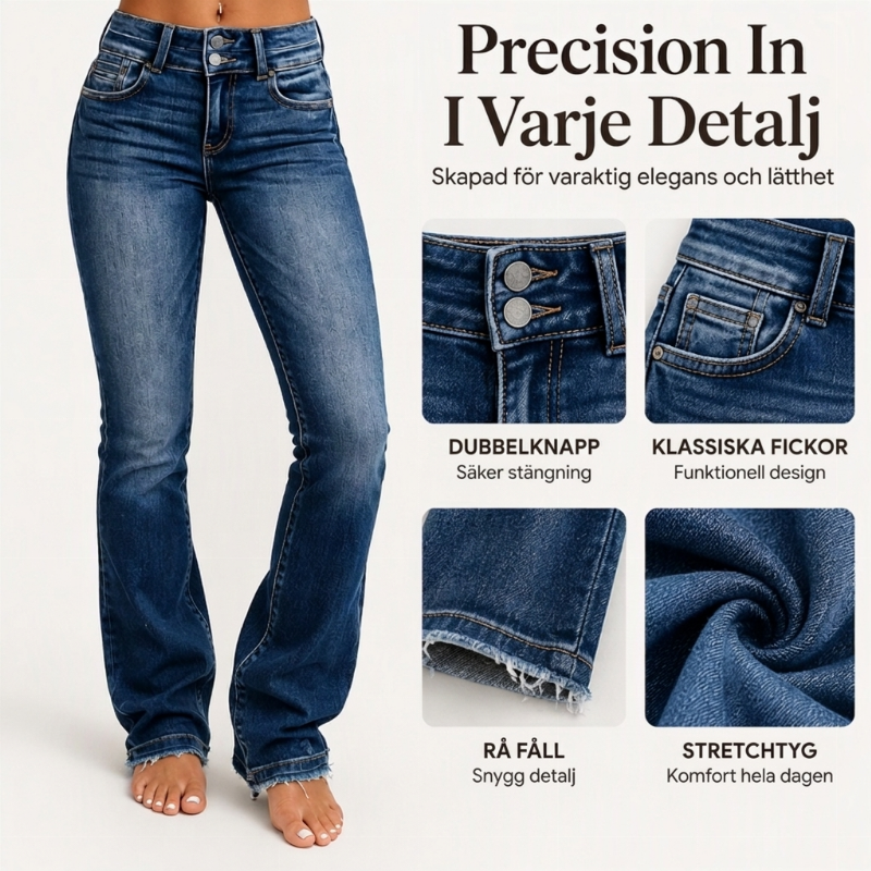 🔥Populär produkt! ✨Bootcut-jeans för damer med dubbla knappar och hög midja