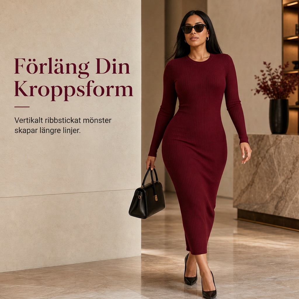 🍂 Höstens favorit ✨ Ribbstickad bodycon-maxiklänning för damer med långa ärmar och rund hals – elegant passform och bekväm stil