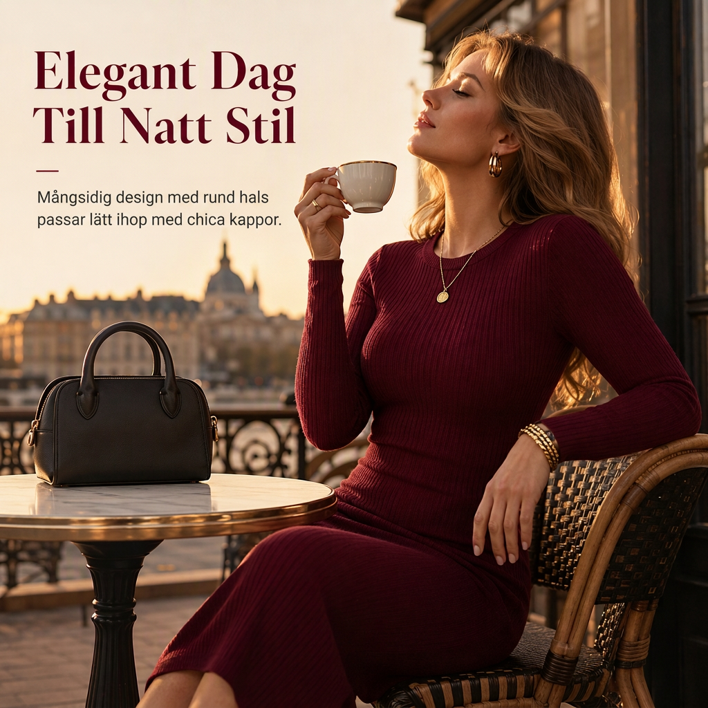 🍂 Höstens favorit ✨ Ribbstickad bodycon-maxiklänning för damer med långa ärmar och rund hals – elegant passform och bekväm stil