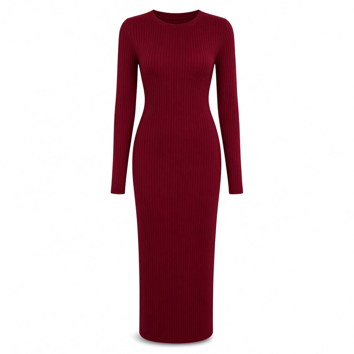 🍂 Höstens favorit ✨ Ribbstickad bodycon-maxiklänning för damer med långa ärmar och rund hals – elegant passform och bekväm stil