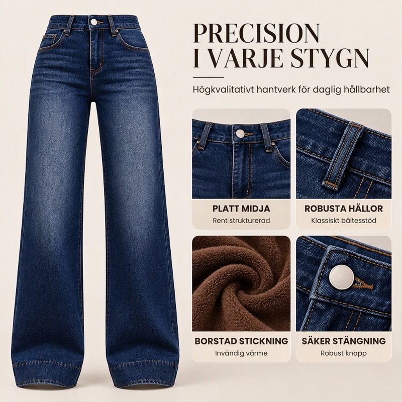 🥳Gratis frakt!🥳 Termiska damjeans med vid ben och hög midja