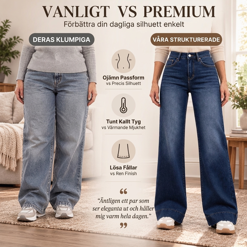🥳Gratis frakt!🥳 Termiska damjeans med vid ben och hög midja