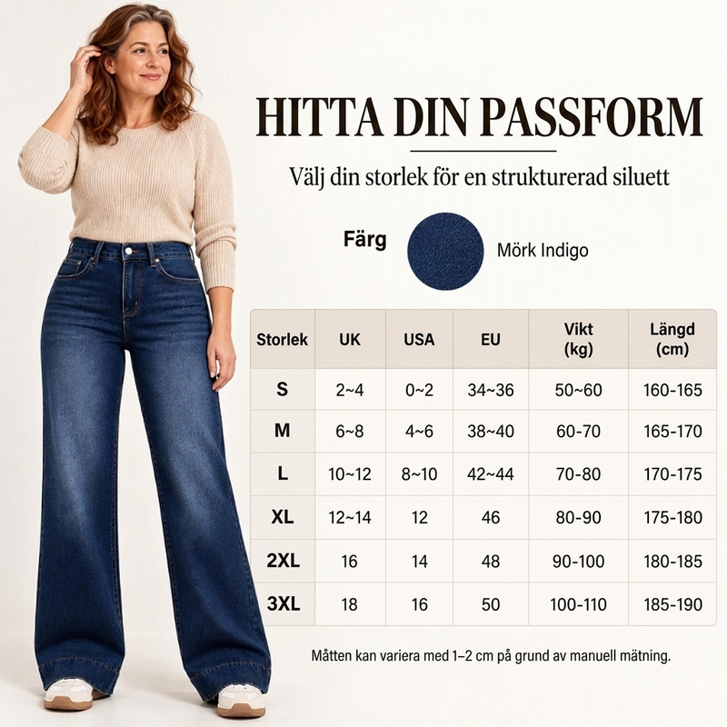 🥳Gratis frakt!🥳 Termiska damjeans med vid ben och hög midja