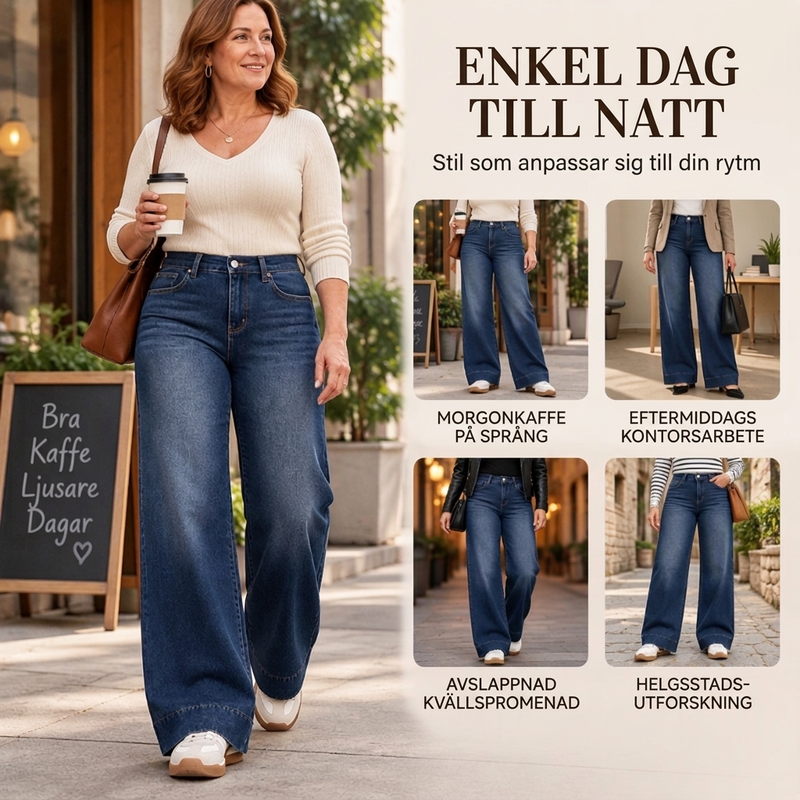🥳Gratis frakt!🥳 Termiska damjeans med vid ben och hög midja