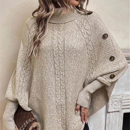 Dam Elegant Hög Hals Asymmetrisk Fåll Cape Tröja