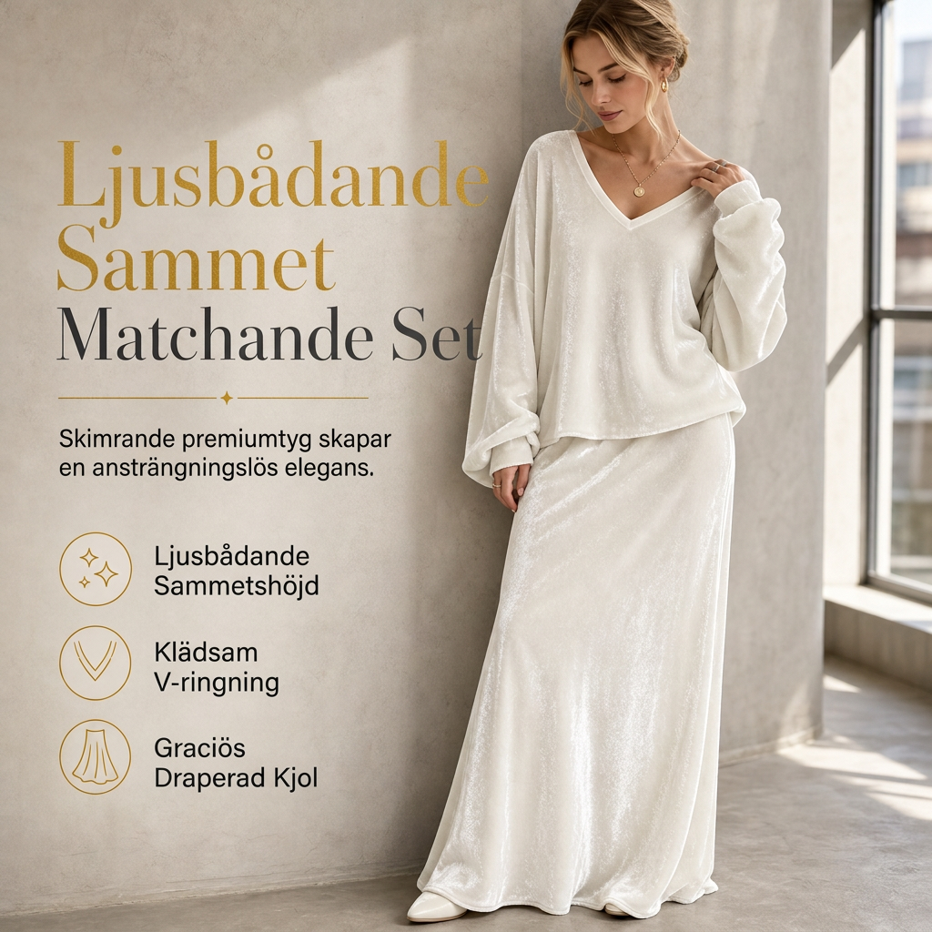 ✨ 50 % RABATT 💎 2-delat set i sammet för damer med djup V-ringning – lös tröja och elegant, utsvängd maxikjol, mjukt och stilfullt 🍂