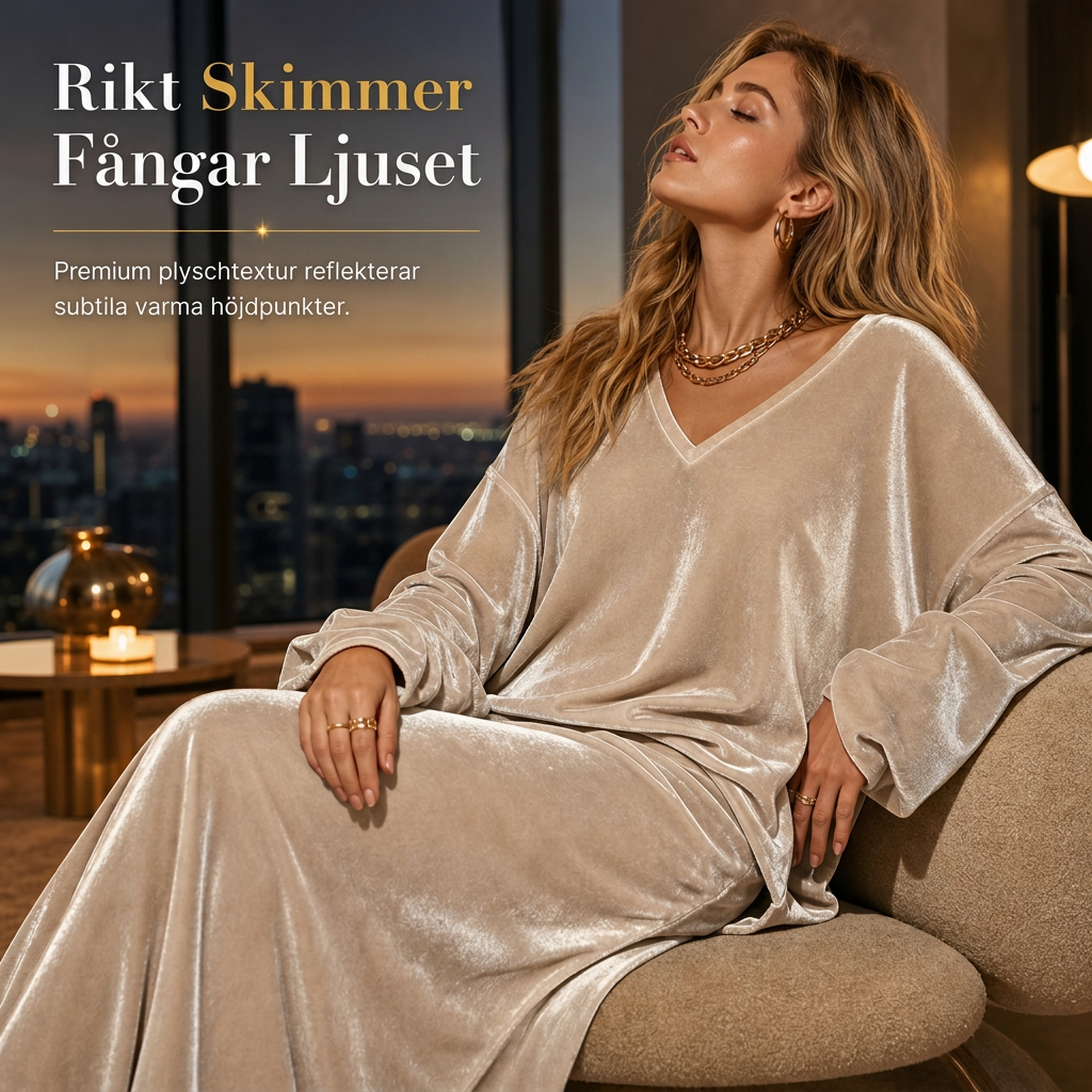 ✨ 50 % RABATT 💎 2-delat set i sammet för damer med djup V-ringning – lös tröja och elegant, utsvängd maxikjol, mjukt och stilfullt 🍂