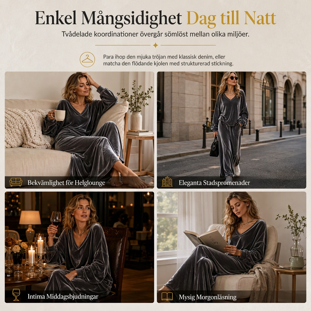 ✨ 50 % RABATT 💎 2-delat set i sammet för damer med djup V-ringning – lös tröja och elegant, utsvängd maxikjol, mjukt och stilfullt 🍂