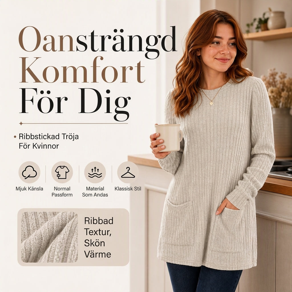 Kosig ribbstickad mitt topp för dam