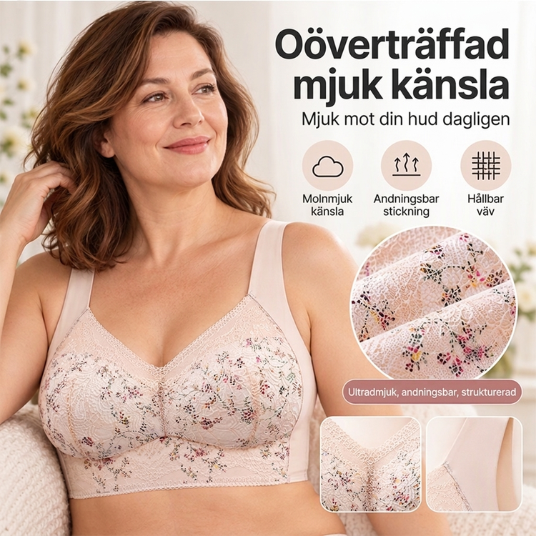 Sömlös blommig spets-bh med stöd för kvinnor