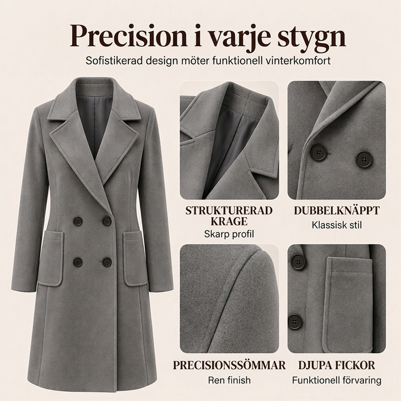 🧥 Kvinnornas dubbelknäppta ullrock – varm, mjuk, elegant och tidlös, perfekt för höst och vinter, nu till halva priset! ✨