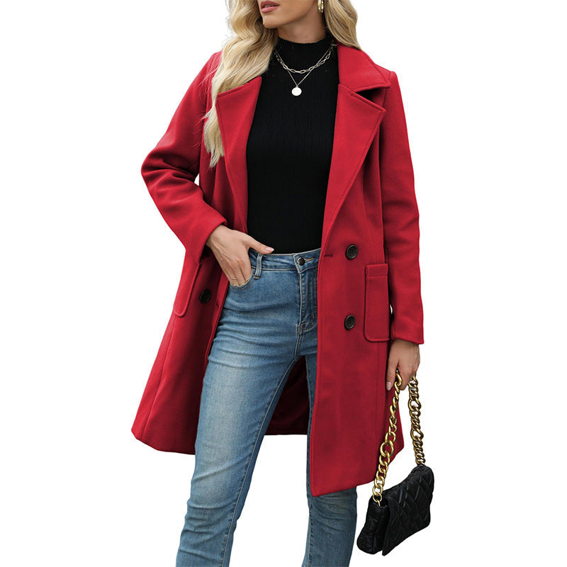 🧥 Kvinnornas dubbelknäppta ullrock – varm, mjuk, elegant och tidlös, perfekt för höst och vinter, nu till halva priset! ✨