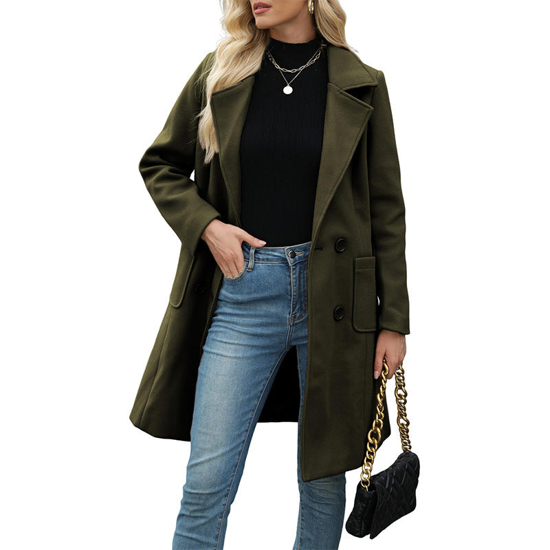 🧥 Kvinnornas dubbelknäppta ullrock – varm, mjuk, elegant och tidlös, perfekt för höst och vinter, nu till halva priset! ✨