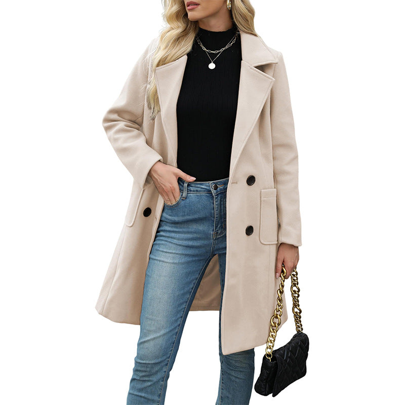 🧥 Kvinnornas dubbelknäppta ullrock – varm, mjuk, elegant och tidlös, perfekt för höst och vinter, nu till halva priset! ✨