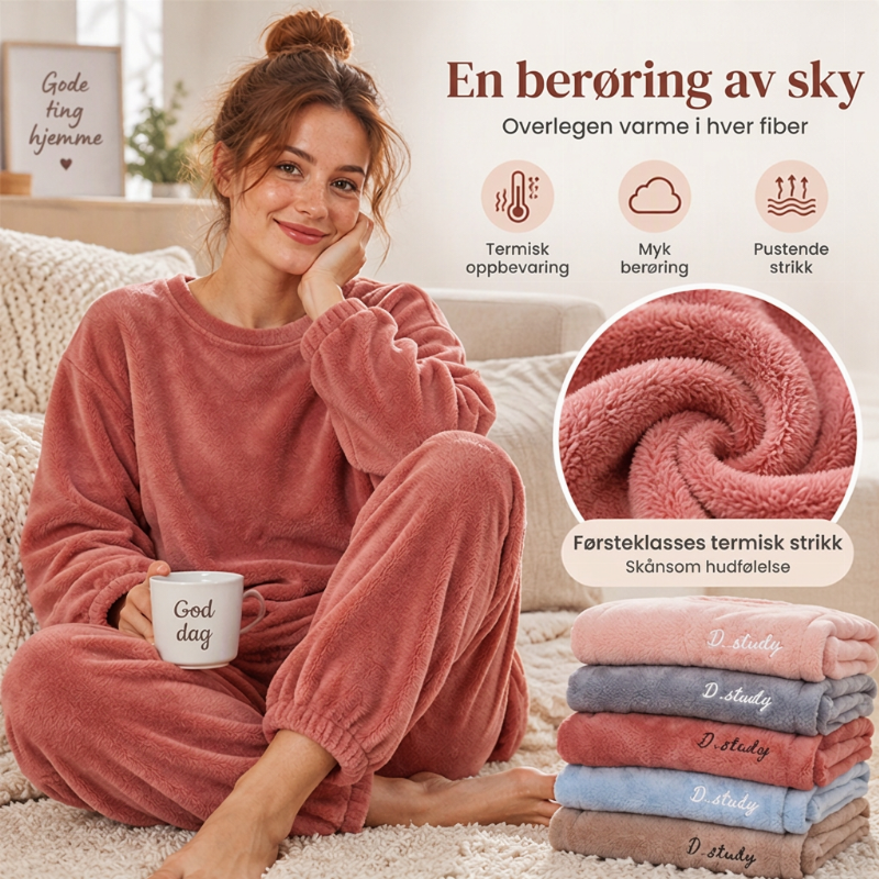 Mysigt och varmt pyjamas-set i korallfärgad sammet för kvinnor🔥❄️