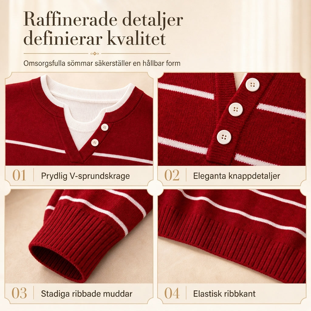👚 Mjuk Stickad Tröja för Dam med V-ringning, Knappslå och Lager-på-lager-look