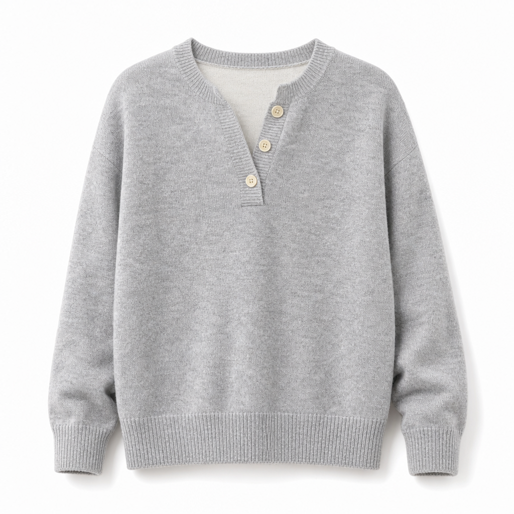 👚 Mjuk Stickad Tröja för Dam med V-ringning, Knappslå och Lager-på-lager-look