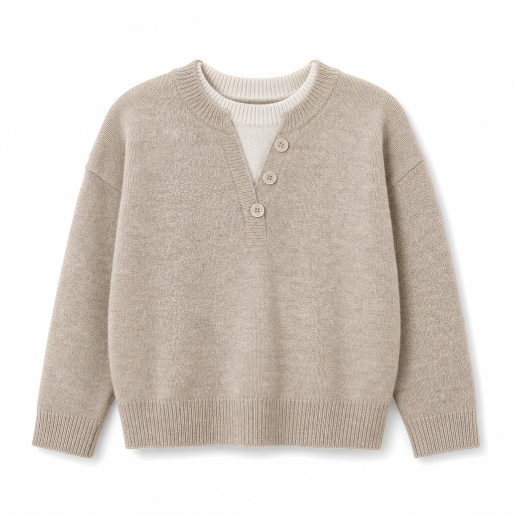 👚 Mjuk Stickad Tröja för Dam med V-ringning, Knappslå och Lager-på-lager-look