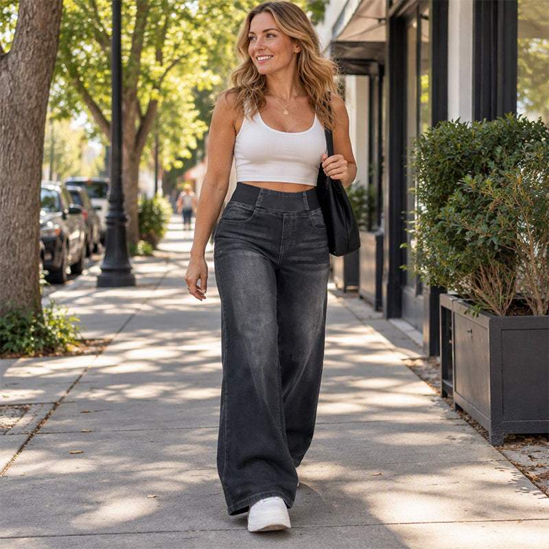 🖤Black Friday – Förhandstillgång: 50 % Rabatt👖kvinnors avslappnade jeans med stretch och vida ben