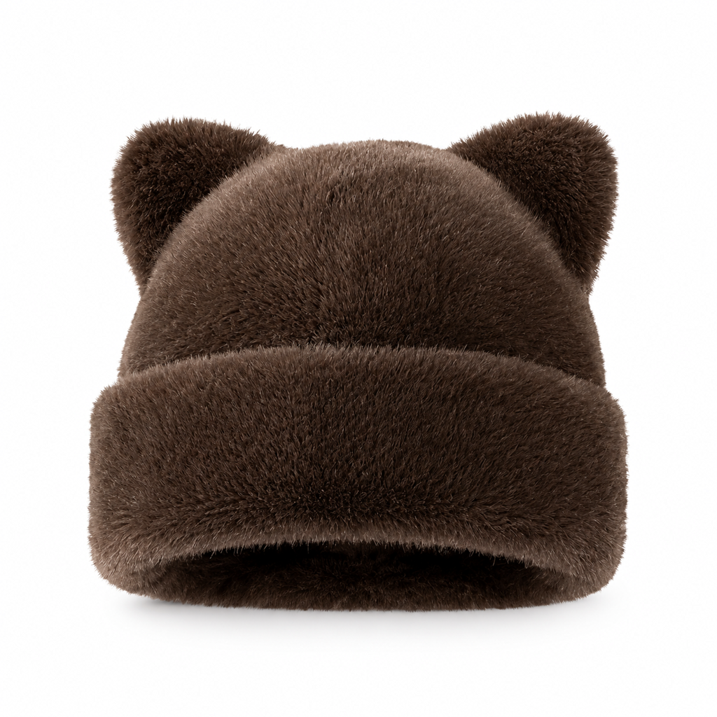 🖤Black Friday – Förhandstillgång: 50 % Rabatt🖤Kvinnig fluffig froskmössa av minkimitation med söta björnöron, varm vintermössa för kallt väder 🐱🧢