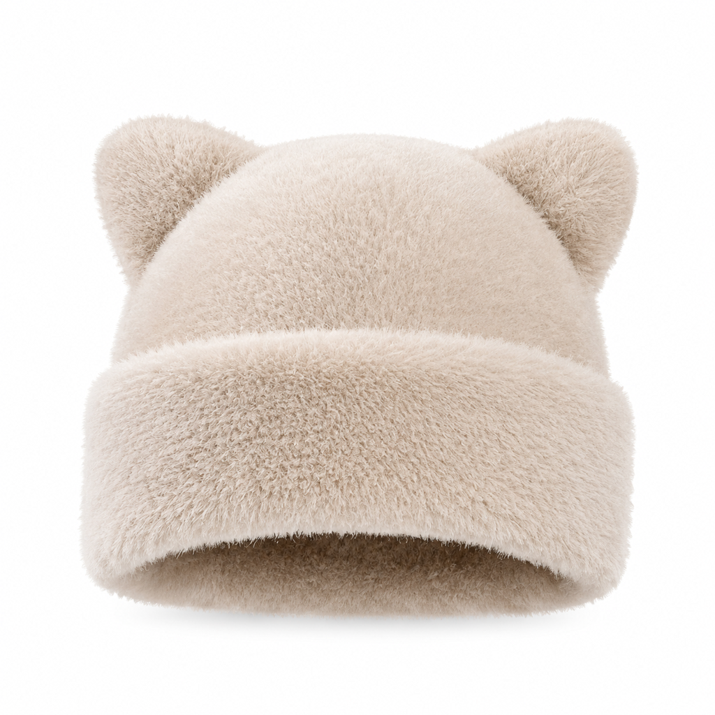🖤Black Friday – Förhandstillgång: 50 % Rabatt🖤Kvinnig fluffig froskmössa av minkimitation med söta björnöron, varm vintermössa för kallt väder 🐱🧢