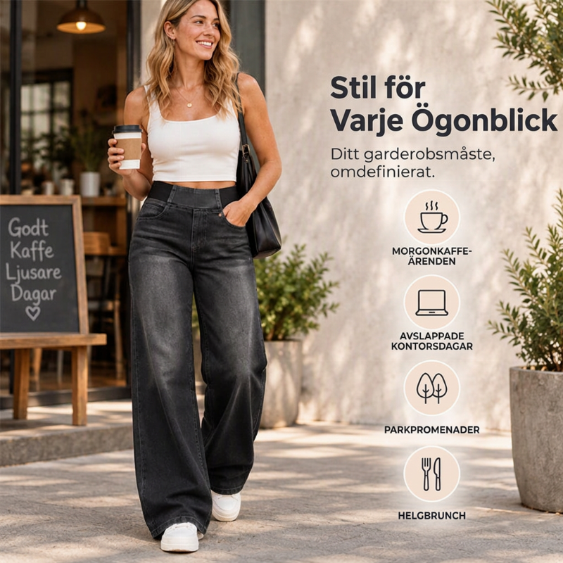 🖤Black Friday – Förhandstillgång: 50 % Rabatt👖kvinnors avslappnade jeans med stretch och vida ben