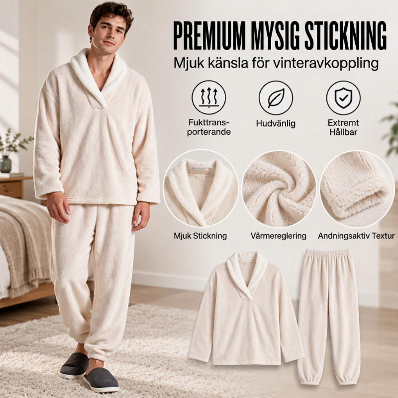 🎉 Nyhet! 🛌 Herrmysig värmande fluffig pyjamasuppsättning – mjuk, varm och bekväm, perfekt för kalla nätter. ✨