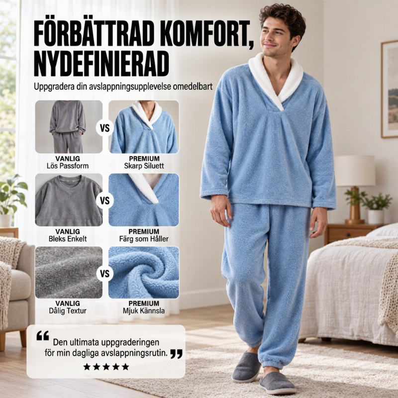 🎉 Nyhet! 🛌 Herrmysig värmande fluffig pyjamasuppsättning – mjuk, varm och bekväm, perfekt för kalla nätter. ✨