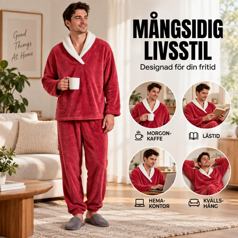🎉 Nyhet! 🛌 Herrmysig värmande fluffig pyjamasuppsättning – mjuk, varm och bekväm, perfekt för kalla nätter. ✨