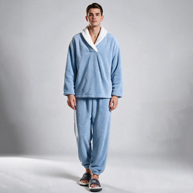 🎉 Nyhet! 🛌 Herrmysig värmande fluffig pyjamasuppsättning – mjuk, varm och bekväm, perfekt för kalla nätter. ✨