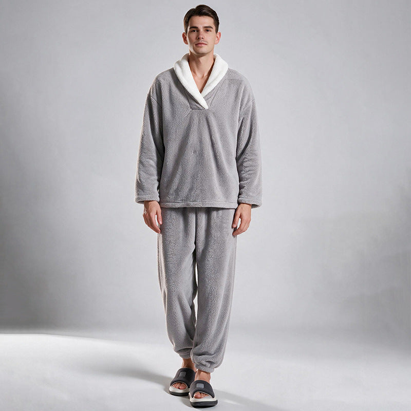 🎉 Nyhet! 🛌 Herrmysig värmande fluffig pyjamasuppsättning – mjuk, varm och bekväm, perfekt för kalla nätter. ✨