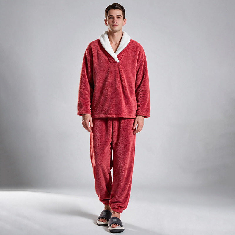 🎉 Nyhet! 🛌 Herrmysig värmande fluffig pyjamasuppsättning – mjuk, varm och bekväm, perfekt för kalla nätter. ✨