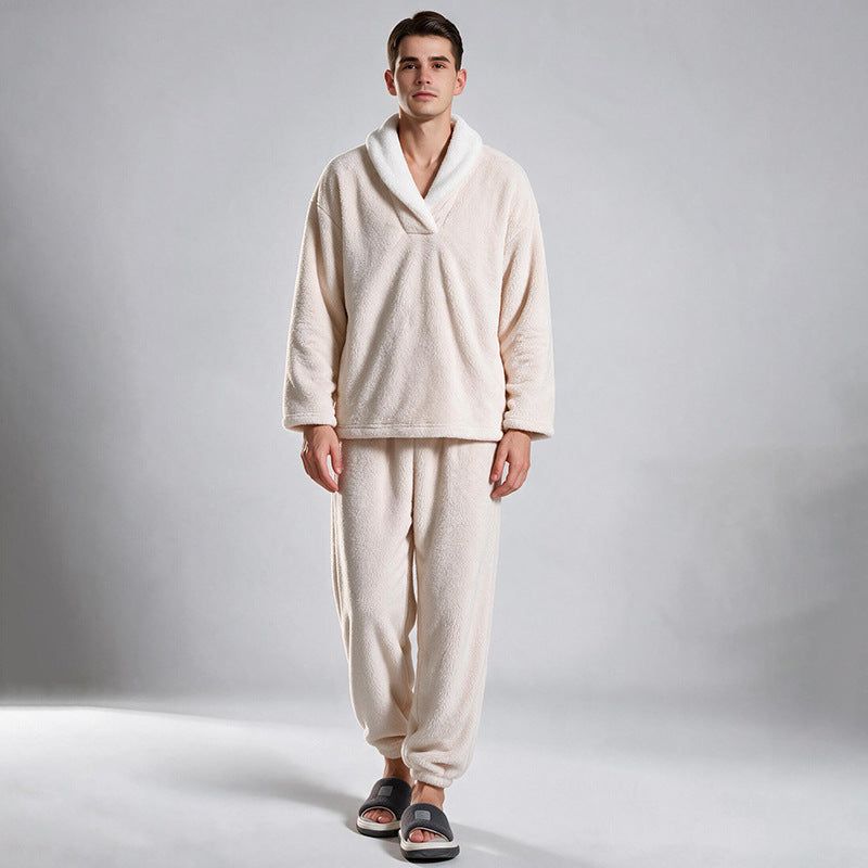 🎉 Nyhet! 🛌 Herrmysig värmande fluffig pyjamasuppsättning – mjuk, varm och bekväm, perfekt för kalla nätter. ✨
