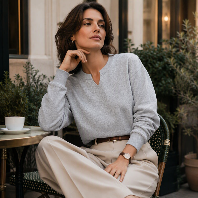💰 Halva priset! 👚 Casual sweatshirt för kvinnor med delad V-ringning – mjuk, bekväm och mångsidig, perfekt för vardag och höst. ✨
