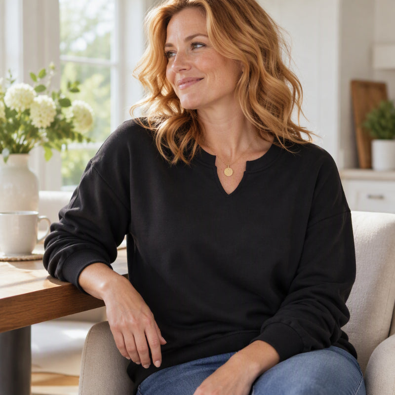 💰 Halva priset! 👚 Casual sweatshirt för kvinnor med delad V-ringning – mjuk, bekväm och mångsidig, perfekt för vardag och höst. ✨