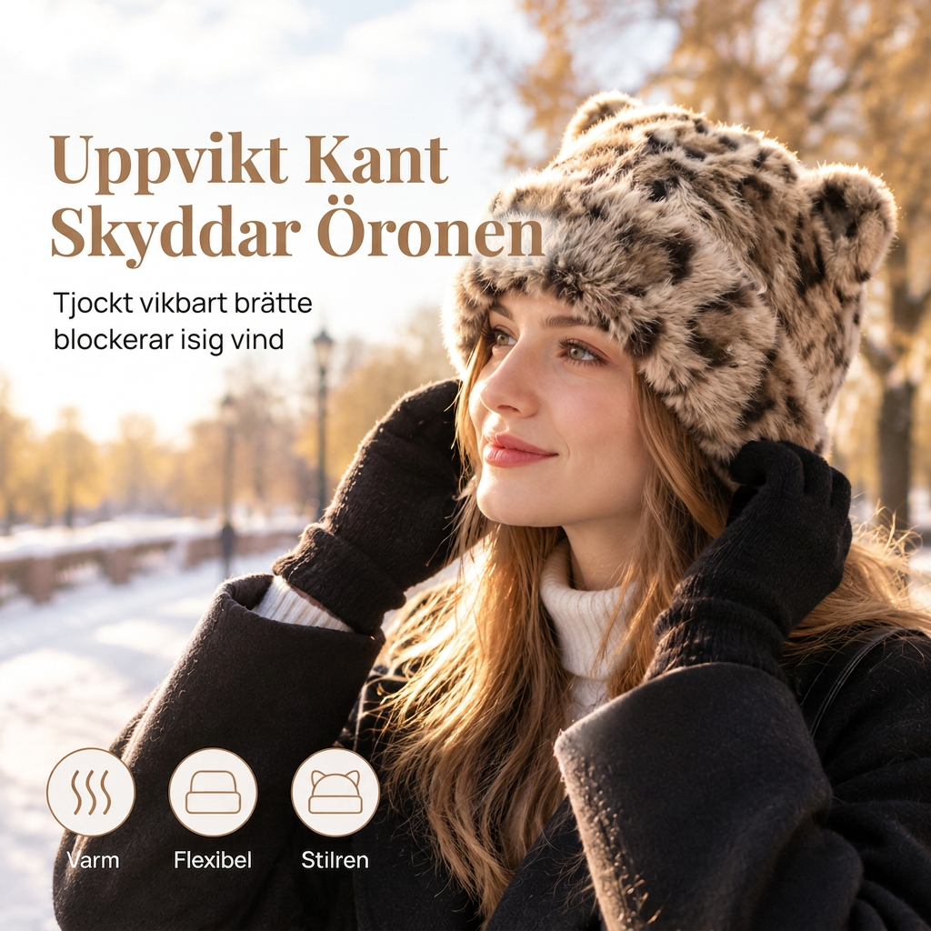 🖤Black Friday – Förhandstillgång: 50 % Rabatt🖤Kvinnig fluffig froskmössa av minkimitation med söta björnöron, varm vintermössa för kallt väder 🐱🧢