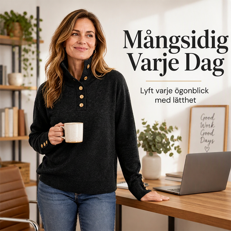 Vardagsstickad tröja med ståndkrage för kvinnor
