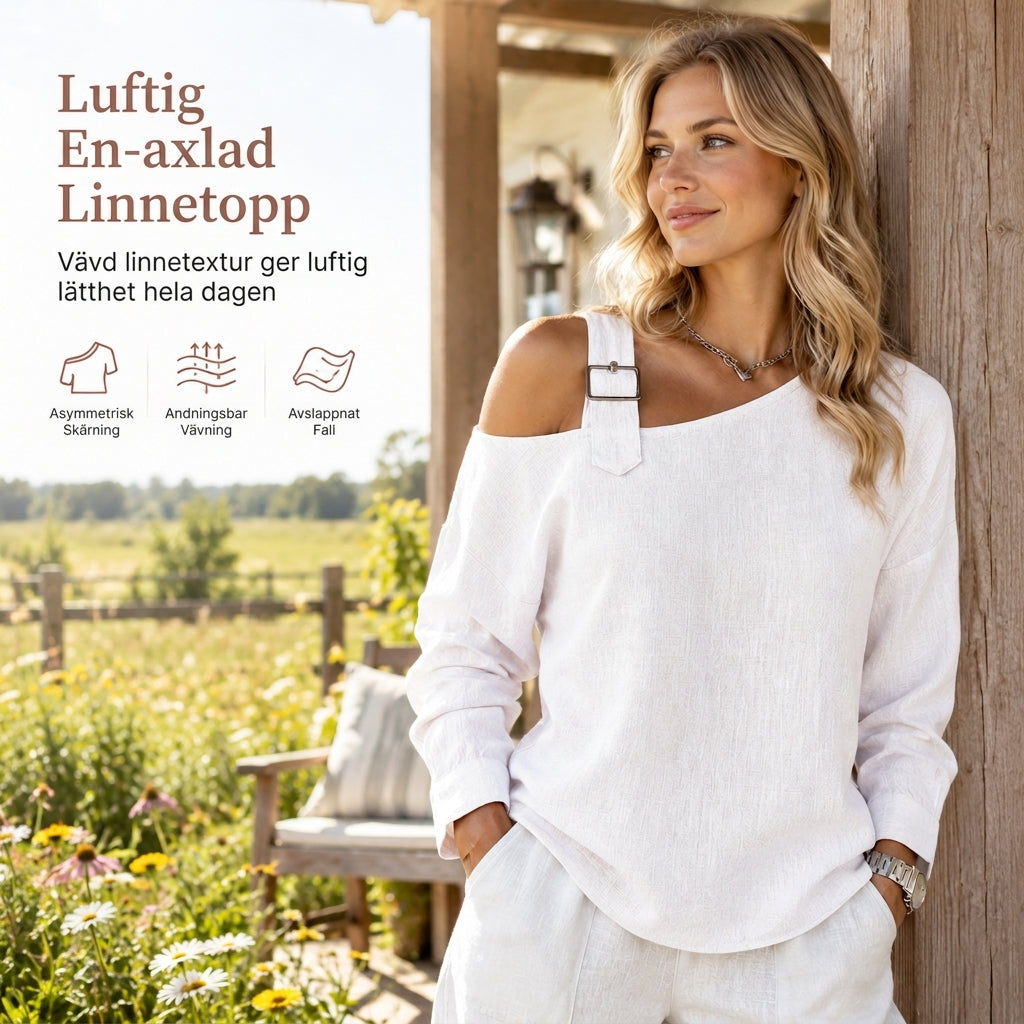 ✨Asymmetrisk design, unik & snygg – Dam en-axel linne-topp ✨