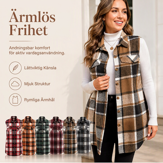 💥50 % rabatt! Endast idag!💥 Damväst med rutmönster, knäppning och fickor