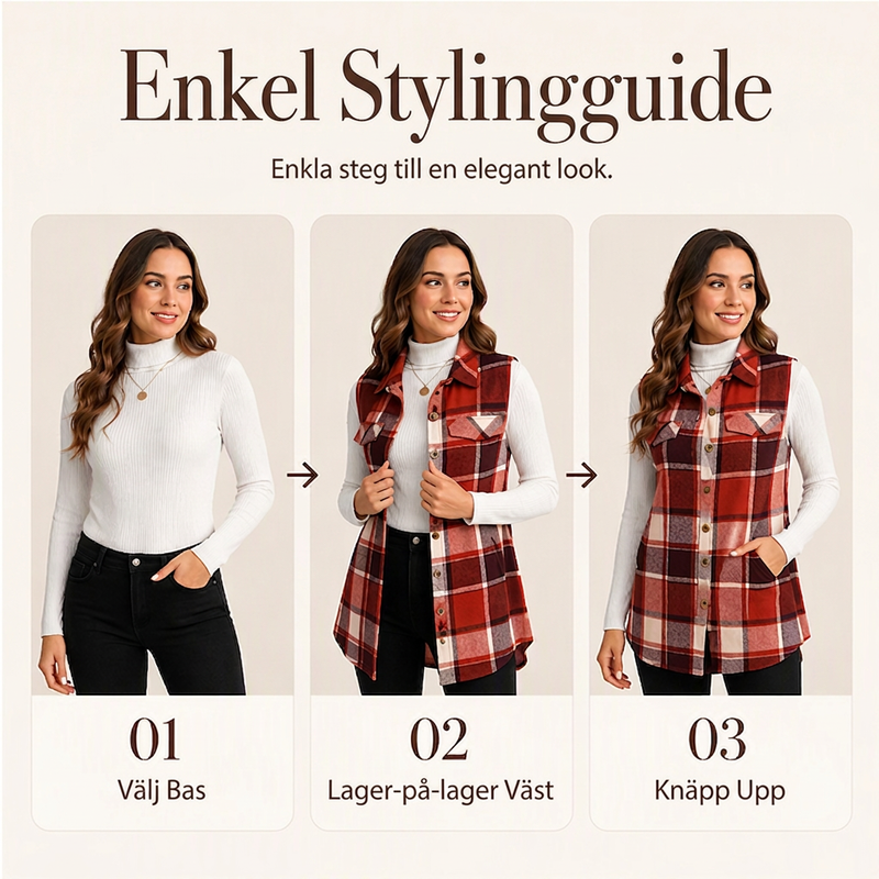 💥50 % rabatt! Endast idag!💥 Damväst med rutmönster, knäppning och fickor