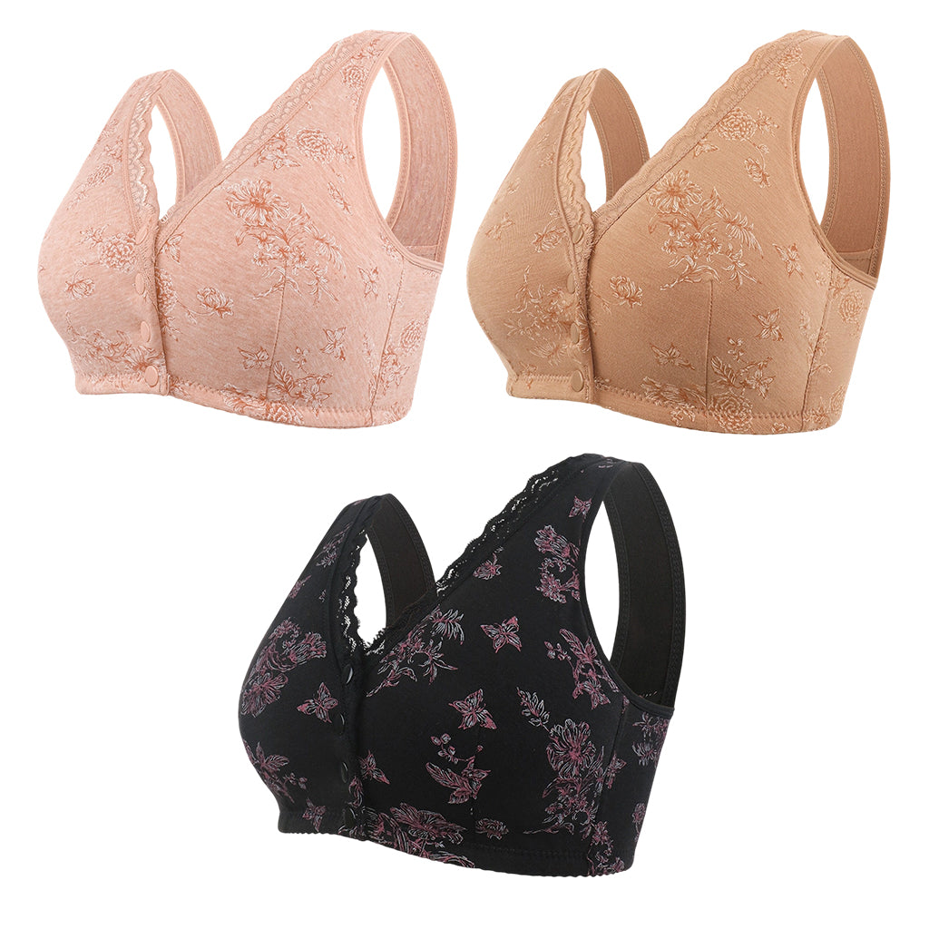 🔥50 % rabatt! Dam Plus Size Frontknapp Blommönster Trådlös BH